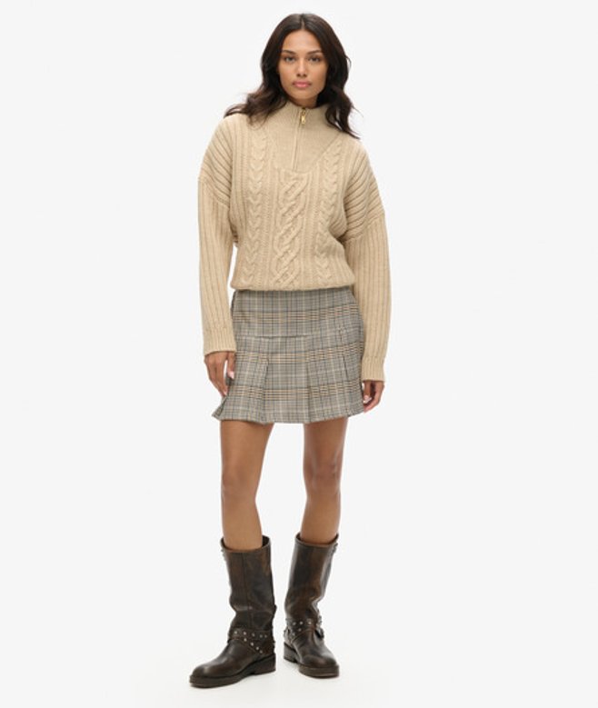 Vintage Tweed Minirok met Plooien Beige Grootte: 36 afbeelding