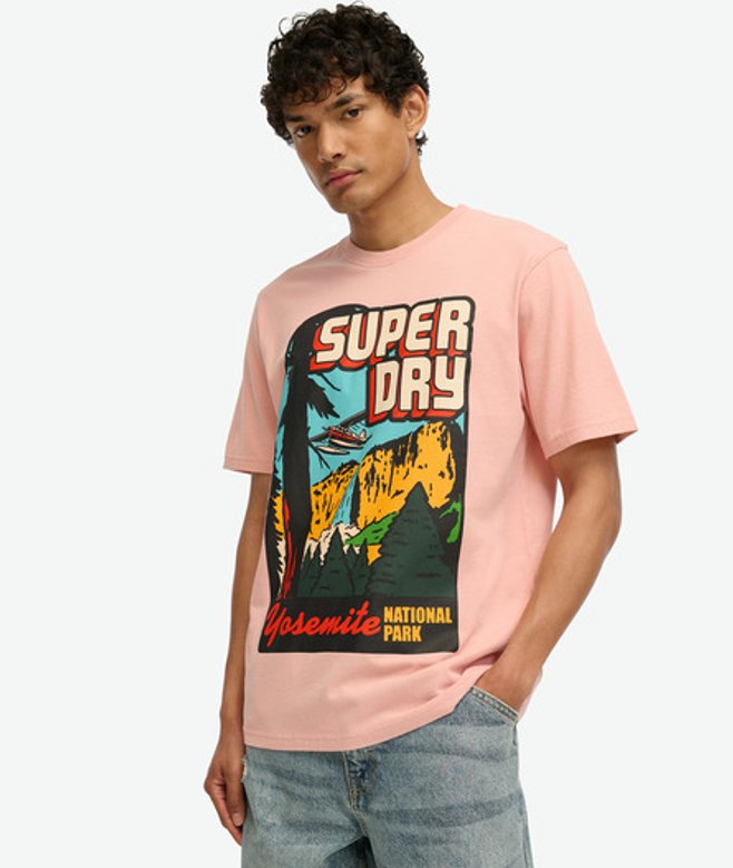 Travel Postcard T-shirt Roze Grootte: M afbeelding