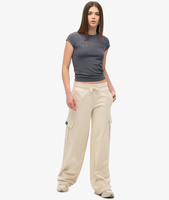 Athletic Essentials Vintage Cargo Joggingbroek met Wijde Pijpen Crème Grootte: 44 afbeelding