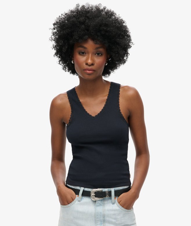 Superdry Women's Athletic Essentials Lace Trim Vest Top Navy / Eclipse Navy