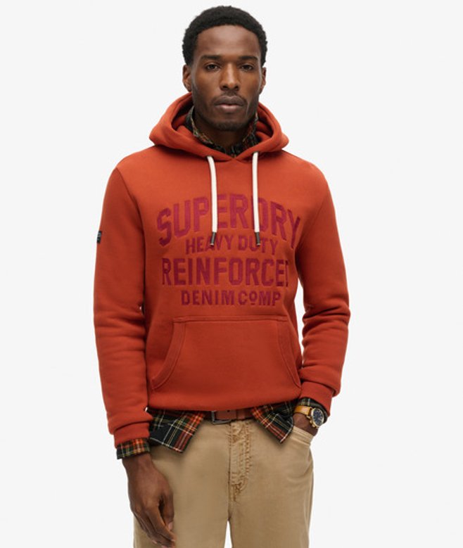 Superdry Worker Hoodie met Geborduurde Tekst in Schrijfletters Oranje