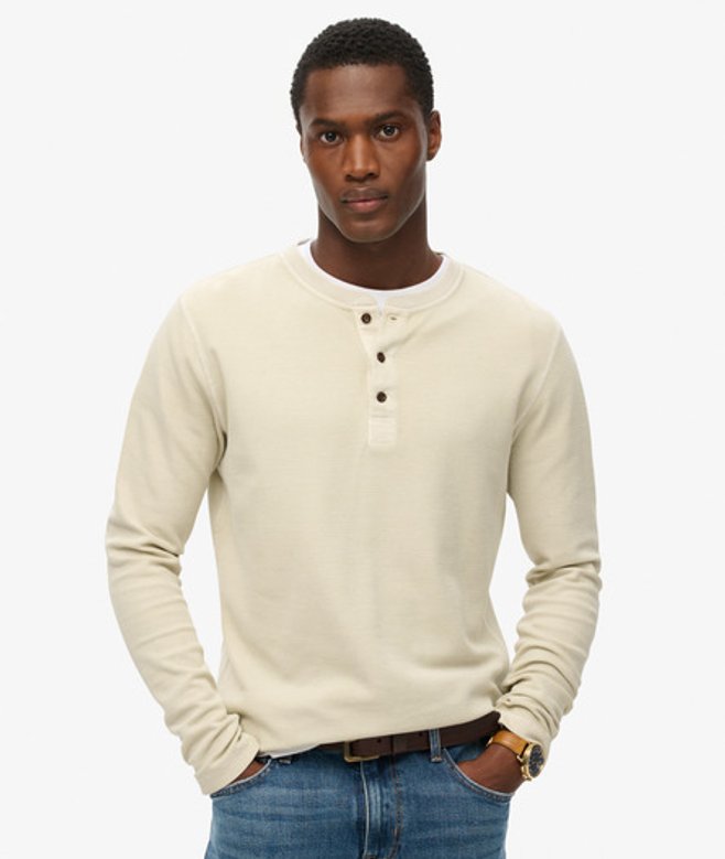 Top met Wafelstructuur, Lange Mouwen en Halve Knoopsluiting Beige Grootte: Xxl afbeelding