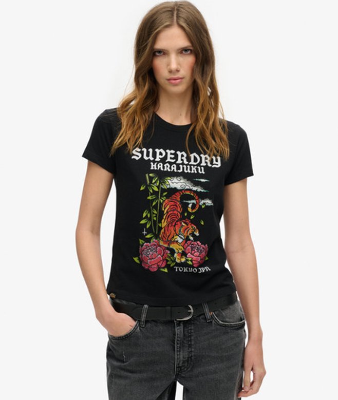 Tattoo Rhinestone Getailleerd T-shirt