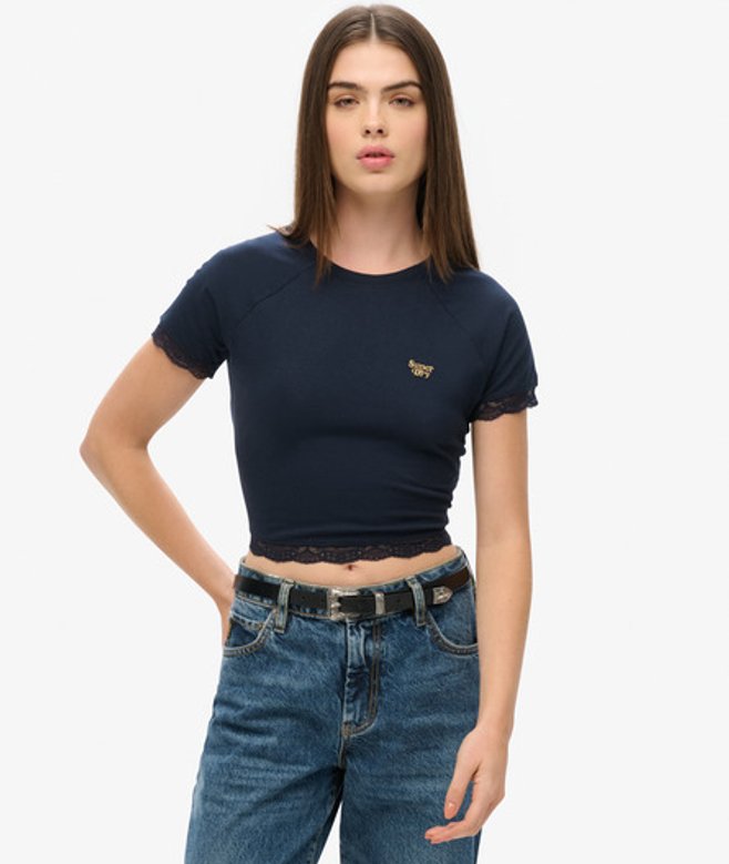 Jaren 90 T-shirt met Kanten Rand Blauw Grootte: 36 afbeelding