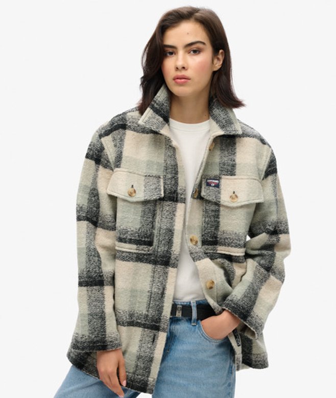 Women's Heavyweight Unlined Overshirt / Pale /black/ivory Check - Size: 14 - Superdry - Modalova