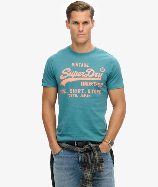 T-shirt met Neon Vintage Logo Turkoois Grootte: M afbeelding