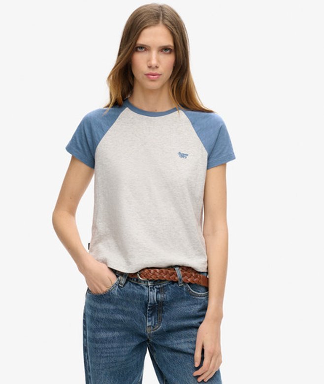 Superdry Women's Essential Logo Slub Retro T-shirt Blue / Wedgewood Blue/glacier Grey