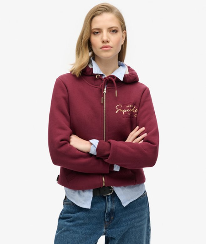 Damen Luxe Kapuzenjacke mit Logo in Metallic-optik - Größe: 38 - Superdry - Modalova