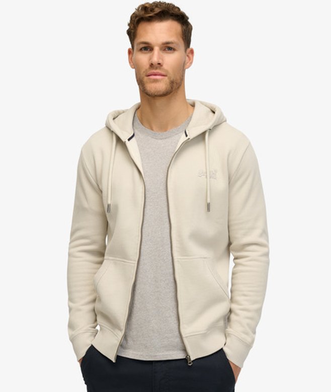 Essential Logo Hoodie met Rits Beige Grootte: L afbeelding