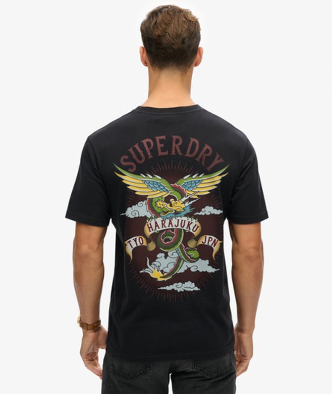 Tattoo T-shirt met Losse Pasvorm en Grafische Print Zwart Grootte: L afbeelding