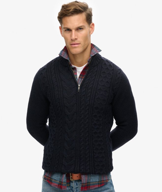 Gebreide Jacob Kabeltrui met Halve Rits Blauw Grootte: XL afbeelding