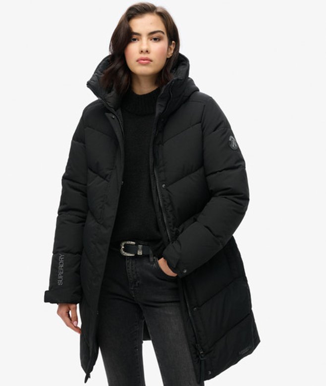 City Chevron Gewatteerde Parka Zwart Grootte: 36 afbeelding