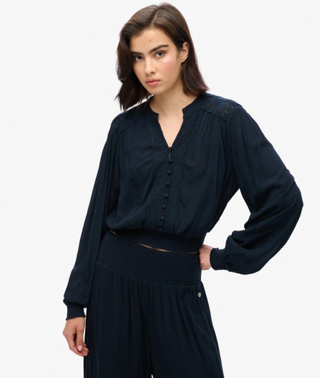 Blouse Smockée à Manches Longues et Finitions Dentelle Taille: 36 - Superdry - Modalova