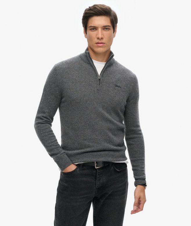 Gebreide Essential Trui met Borduursel en Halve Rits