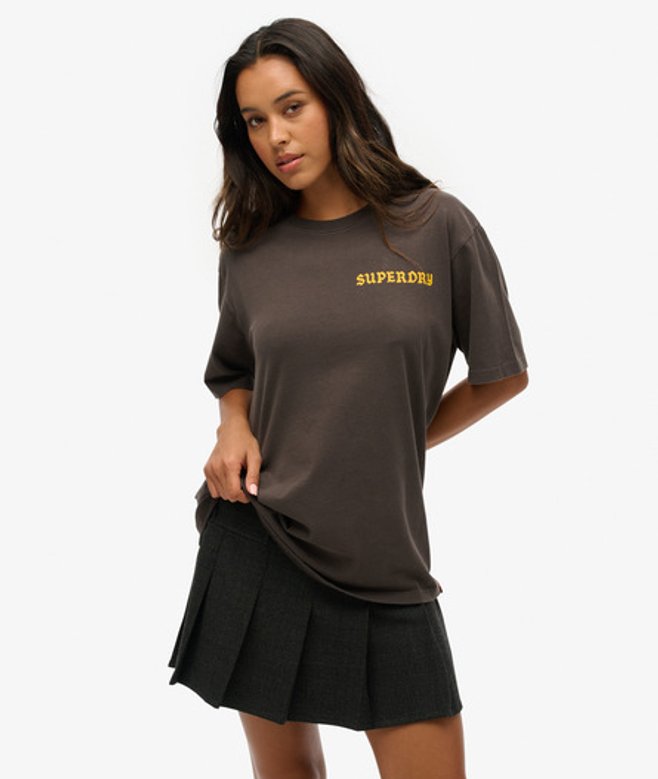 Superdry Oversized Tattoo T-shirt met Print op de rug Zwart