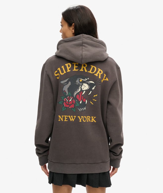 Oversized Tattoo Hoodie met Print op de Achterkant Zwart Grootte: XL afbeelding