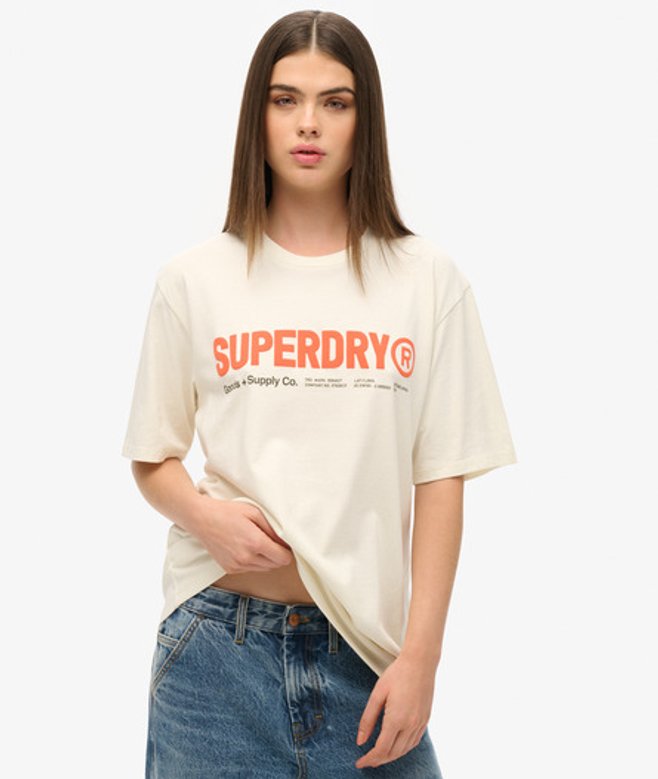 Oversized Utility Sport T-shirt met Logo Crème Grootte: L afbeelding