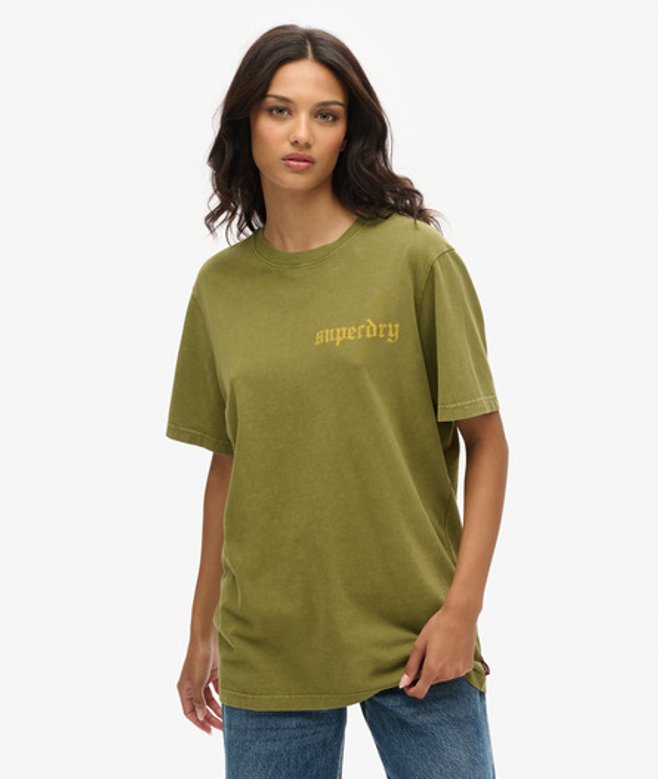 Superdry Women's Oversized Tattoo Graphic T-shirt Khaki/blue/yellow / Khaki Olive