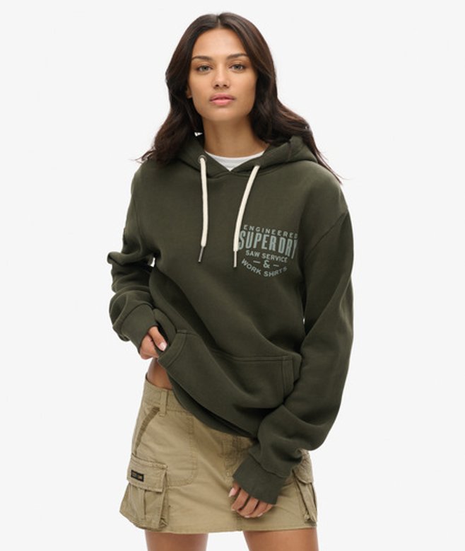 Superdry Oversized Machined Goods Workwear Hoodie Groen