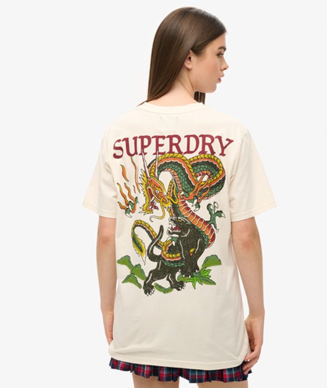 Oversized Tattoo T-shirt met Print Crème Grootte: L afbeelding