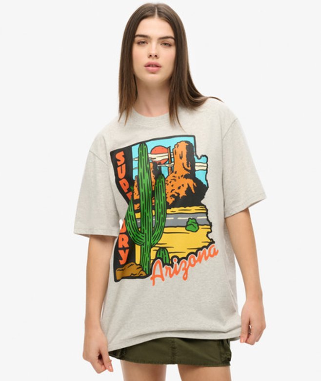 Oversized Travel Postcard T-shirt met Print Lichtgrijs Grootte: L afbeelding