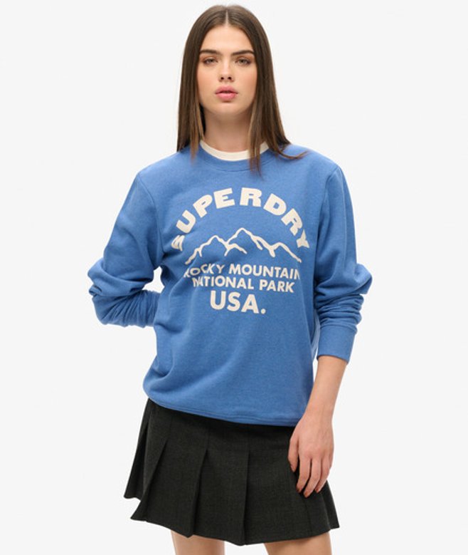 Oversized Outdoors Sweatshirt met Ronde Hals en Print Blauw Grootte: L afbeelding