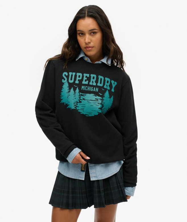 Oversized Outdoors Sweatshirt met Ronde Hals en Print Zwart Grootte: Xxl afbeelding