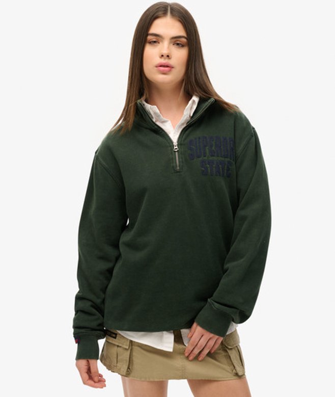 Women's Übergroßer Vintage Athletic Henley-pullover mit Reißverschluss - Größe: XL - Superdry - Modalova