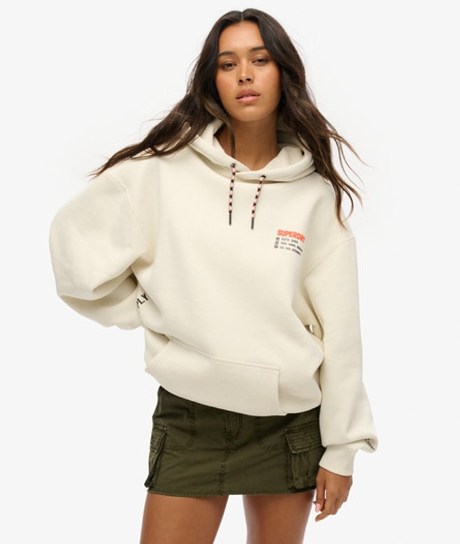 Superdry Oversized Utility Sport Hoodie met Logo Crème
