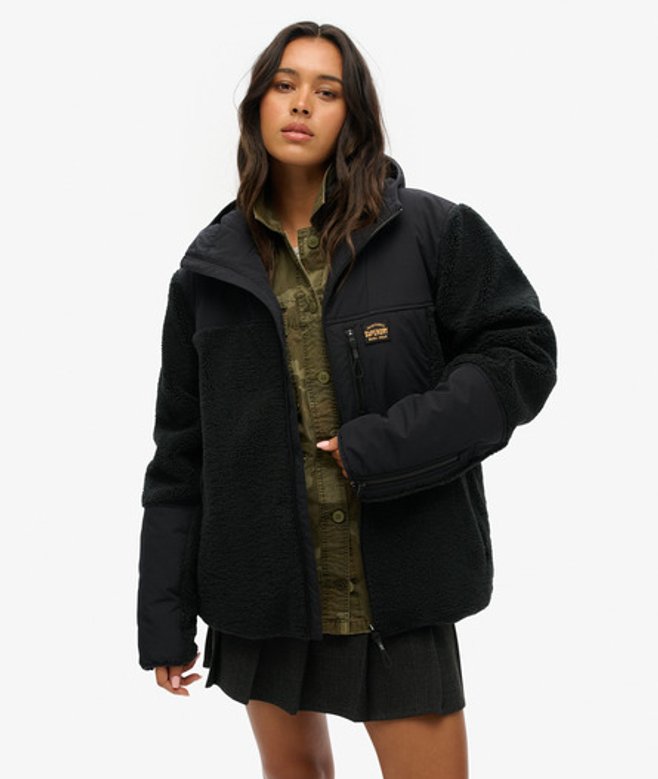 Oversized Hybride Expedition jas met Borgvoering en Capuchon Zwart Grootte: XL afbeelding