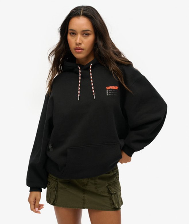 Superdry Oversized Utility Sport Hoodie met Logo Zwart