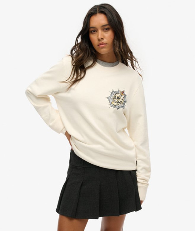 Oversized Tattoo Sweatshirt met Print Crème Grootte: XL afbeelding
