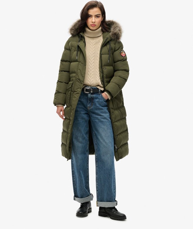 Lange Everest jas met Imitatiebont Khaki Grootte: 40 afbeelding