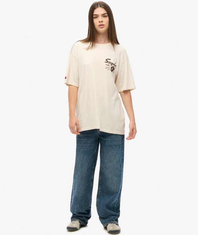 Superdry Women's Oversized Lo-fi Punk Graphic T-shirt Cream