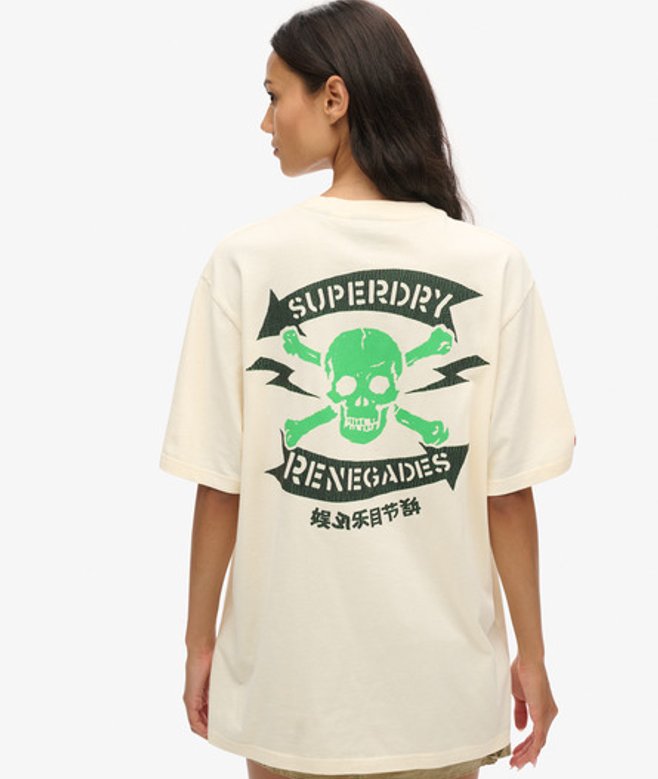 Losvallend Lo-fi Punk T-shirt met Print Crème Grootte: L afbeelding