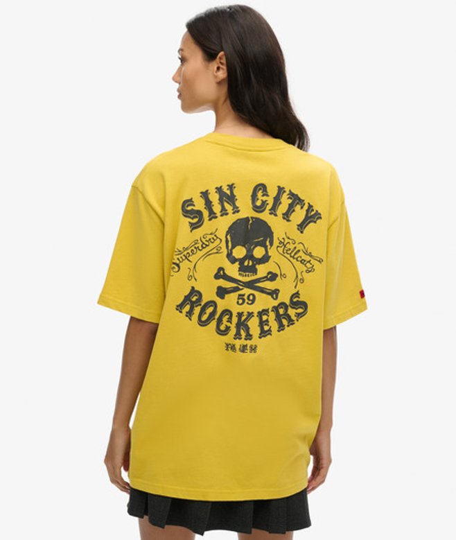 Losvallend Lo-fi Punk T-shirt met Print Geel Grootte: L afbeelding