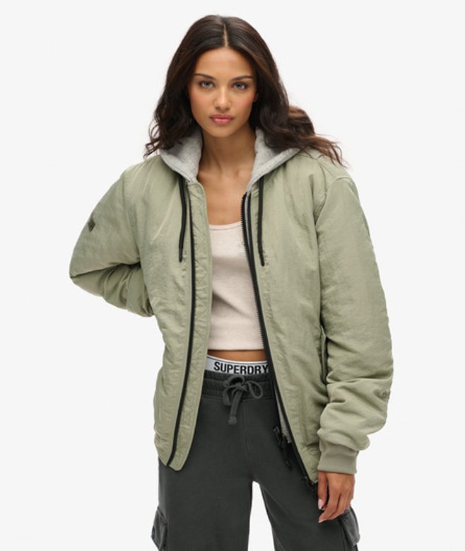 Women's Oversized Military Hooded MA1 Jacket Green / Seagrass Green - Size: L - Superdry - Modalova