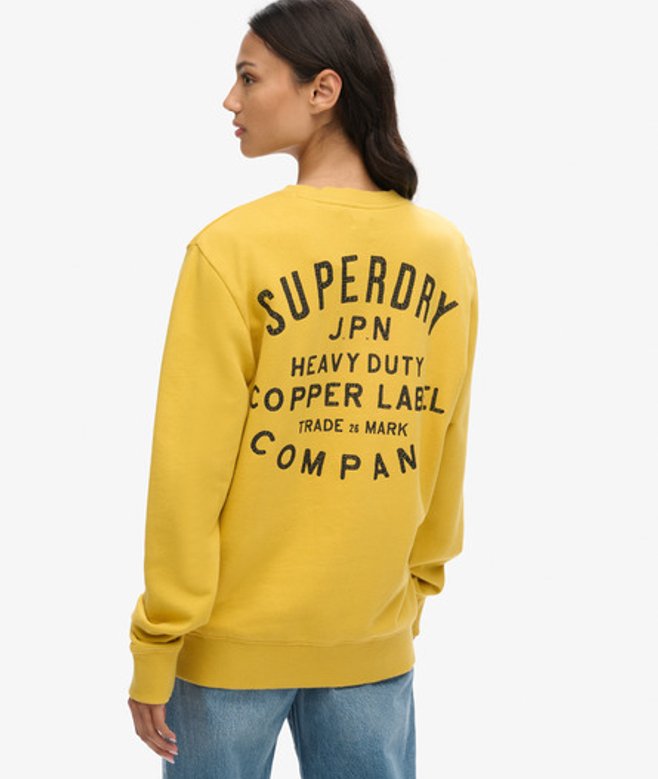 Superdry Oversized Copper Label Sweatshirt met Ronde Hals en Print Geel