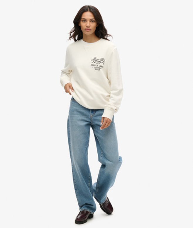 Superdry Women's Oversized Copper Label Graphic Crew Sweatshirt Cream