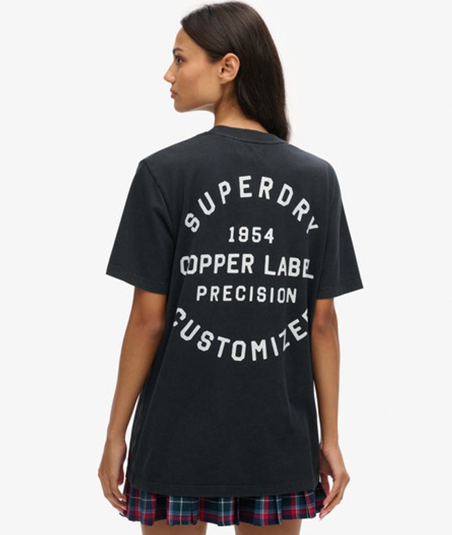 Oversized Copper Label T-shirt met Print op de Borst Zwart Grootte: L afbeelding