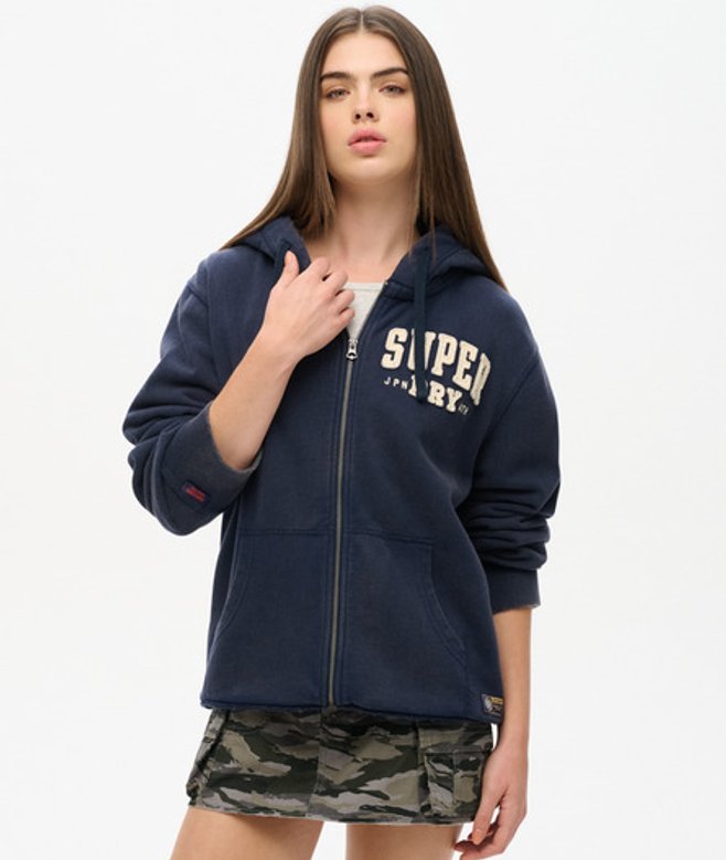 Oversized Vintage Athletic Hoodie met Rits Blauw Grootte: Xxl afbeelding