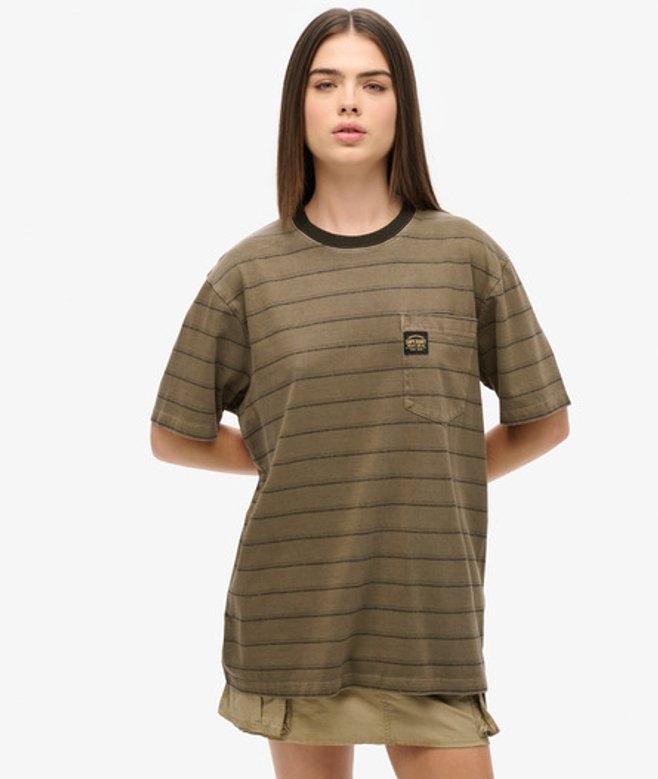 Damen OverGröße-t-shirt mit Strukturierten Streifen und Tasche - Größe: Xxl - Superdry - Modalova
