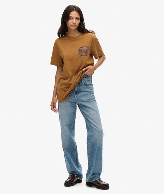Superdry Damen Braun Machined Goods Oversized Workwear T-Shirt, Größe: XXL