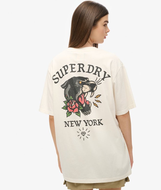 Oversized Tattoo T-shirt met Print op de rug Wit Grootte: L afbeelding