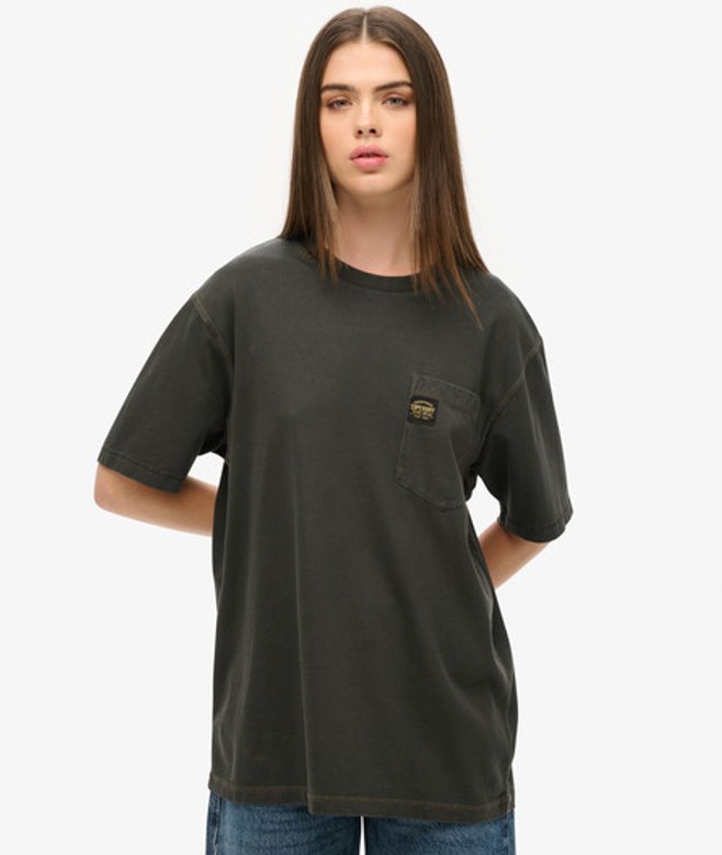 Oversized T-shirt met Contrasterende Stiksels en Borstzak Zwart Grootte: XL afbeelding