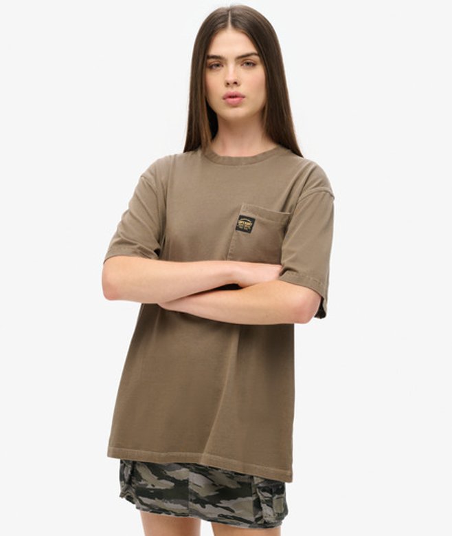 Oversized T-shirt met Contrasterende Stiksels en Borstzak Bruin Grootte: XL afbeelding