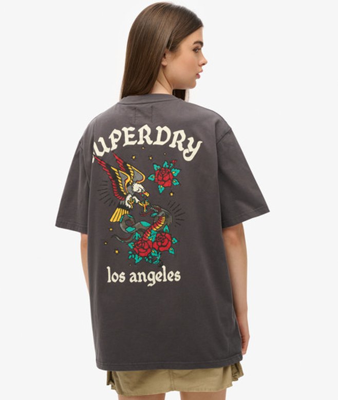 Oversized Tattoo T-shirt met Print op de rug Donkergrijs Grootte: XL afbeelding