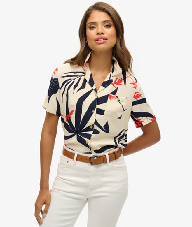 Superdry Women's Beach Resort Shirt Cream / Jungle Silhouette Ecru