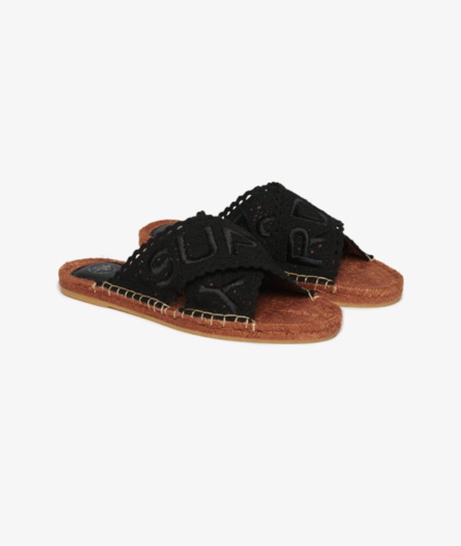 Espadrille Slippers met Gekruiste Bandjes Black Grootte: 38 afbeelding
