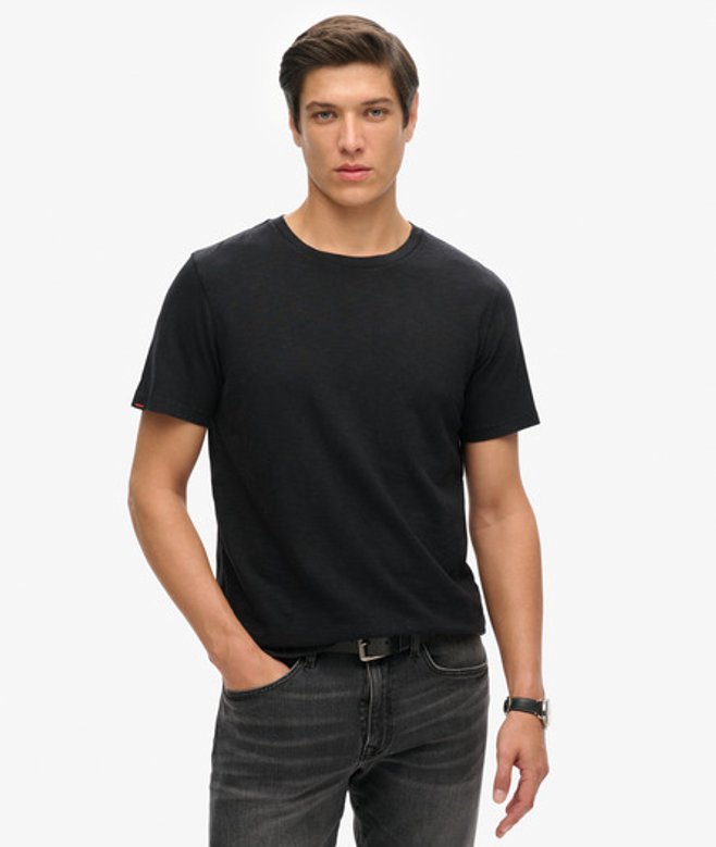 Slub T-shirt met Ronde Hals en Korte Mouwen Zwart Grootte: L afbeelding